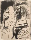 Le Vieux Roi (The Old King) (B. 869, M. 317) by Pablo Picasso, 1959, Lithograph, on Arches paper, the full sheet, sold Apr 2022