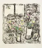 Fleurs devant la fenêtre (Flowers in Front of the Window) (M. 478) by Marc Chagall, 1967, Lithograph in colors, on Arches paper, the full sheet, sold Apr 2022