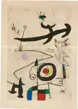 Joan Miró, Village d'oiseaux (Bird Village) (D. 526), 1969, Etching and aquatint with carborundum in colors, on Arches paper, with full margins