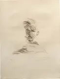 Rimbaud vu par las peintres (Rimbaud Seen by the Painters) (L. 175) by Alberto Giacometti, 1962, Etching, on Rives BFK paper, with full margins, sold Apr 2022