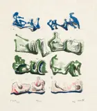 Henry Moore, Eight Reclining Figures (C. 97), 1967, Lithograph in colors, on Japan paper, with full margins