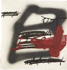 Forma ombrejad (G. 1122) by Antoni Tàpies, 1987, Etching with carborundum in black and red, with embossing, on Aquari handmade paper, the full sheet, sold Apr 2022