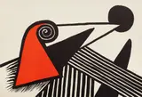 Bonnet Phrygien et barres de feu (Phrygian Cap and Bars of Fire) by Alexander Calder, 1969, Lithograph in colors, on wove paper, the full sheet, sold Apr 2022