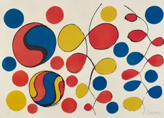 [Untitled, Loops and Yin Yang] by Alexander Calder, 1969, Lithograph in colors, on wove paper, with full margins, sold Apr 2022