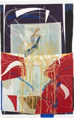 Steven Sorman, Trees Blowing and Blowing like Arms Akimbo (T. 533), 1985, Woodcut, etching, relief, lithogragh, and collage with hand-coloring, on handmade TGL paper, the full sheet