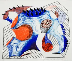 Untitled for Joel Wachs (G. 1584) by David Hockney, 1993, Lithograph and screenprint in colors, on Arches paper, with full margins, sold Apr 2022