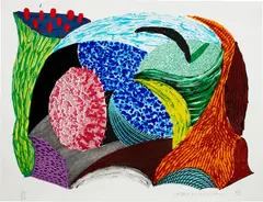 Blue Hang Cliff by David Hockney, 1993, Lithograph and screenprint in colors, on wove paper, with full margins, sold Apr 2022