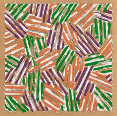 Untitled (U.L.A.E. 13) by Jasper Johns, 1977, Screenprint in colors, on Patapar printing parchment, with full margins, folded (as issued and smaller lower margin), sold Apr 2022