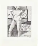 Richard Diebenkorn, #15 (standing nude with arms on hips), from 41 Etchings Drypoints, 1965, Etching, on Rives BFK paper, with full margins