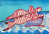 Louise Bourgeois, Hamlet and Ophelia (MoMA 697/VI), 1997, Lithograph in colors with hand-coloring, on Arches paper, the full sheet