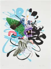 Shinique Smith, Purple Pansy, 2008, Screenprint and archival inkjet print in colors with collage, on Rives BFK paper, with full margins