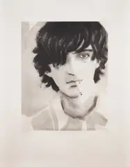 Marc (Pink) by Elizabeth Peyton, 2003, Etching, on pink silk laminated paper, with full margins, sold Apr 2022