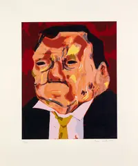 Untitled (Poisoned Man) by Dana Schutz, 2006, Woodcut and lithograph in colors, on Yatsuo, Somerset Book White, Arches Cover Black Chine collé to Rives BFK paper, wit, sold Apr 2022