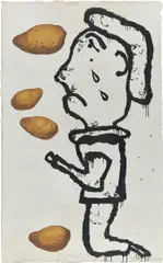 Donald Baechler, Potato Sellers (Prayer Print), 1990, Monumental lithograph in colors, on handmade Nepali paper coated with Caolin clay, the full sheet