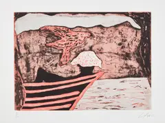 Cave Boat Bird (Saut D'Eau) by Peter Doig, 2013, Etching and aquatint in colors, on wove paper, with full margins, sold Apr 2022