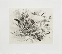 Untitled (grey area) by Julie Mehretu, 2009, Drypoint, with Chine collé to Somerset paper, with full margins, contained in the original charcoal card folder with pri, sold Apr 2022