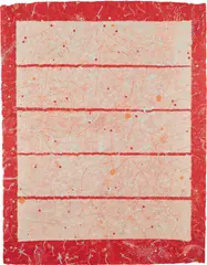 Howardena Pindell, Kyoto (Positive/Negative), 1980, Double-sided lithograph with etching in colors, on five sheets of laminated Kinwashi paper Chine collé to dyed Japan paper, the full sheet