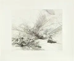 Untitled (P. 76) by Julie Mehretu, 2006, Etching with engraving and drypoint in colors, on Somerset paper, with full margins, sold Apr 2022
