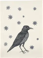 Bird with Stars by Kiki Smith, 2005, Etching, drypoint and aquatint, on Magnani Handmade Velata Ivory paper, the full sheet, sold Apr 2022