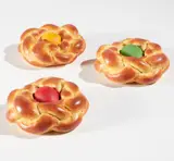 Jeff Koons, Bread with Egg, 1995, The complete set of three plaster multiples hand-painted with tempera in colors