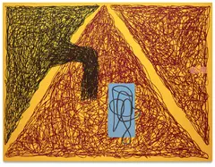 Jonathan Lasker, Born Yesterday, 1990, Screenprint and handpainted additions over airbrushed auto body shop lacquer in colors, on stretched linen