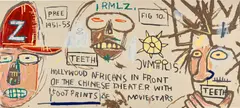 Hollywood Africans in front of the Chinese Theater with Footprints of Movie Stars by Jean-Michel Basquiat, 1983/2015, Monumental screenprint in colors, on Museum Board, the full sheet, sold Oct 2022