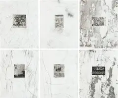 Untitled by Mark Bradford, 2012, The complete set of six etchings and photogravure, with chine collé to Rives BFK paper, the full sheets, sold Oct 2022
