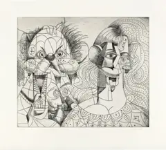 Untitled by George Condo, 2019, Etching and drypoint, on wove paper, with full margins, sold Oct 2022