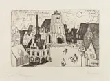 Lyonel Feininger, Kleinstadt (Town) or Sonnenaufgang (Sunrise) (P. E37), 1911, Etching, on Hosho-Japan paper, with full margins