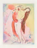 Marc Chagall, Disrobing her with his own hand, the King looked upon her body and saw it as if it were a silver ingot...: plate 4, from Four Tales from the Arabian Nights (M. 39, see C. bks 18)