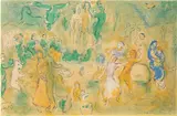 Marc Chagall, Festin nuptial dans la grotte des nymphes (Wedding Feast in the Nymph's Cave), from Daphnis et Chloé (M. 348, see C. bks 46), 1961, Lithograph in colors, on Arches paper, the full sheet, folded (as issued)
