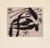 Joan Miró, La Bague d'aurore (Aurora's Ring), plate 19 (D. 140, see C. bks 45), 1957, Etching and aquatint in colors, on Rives BFK paper, with full margins