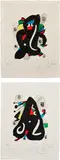 La Mélodie acide (The Acid Melody): plate 6; and 9 (M. 1217 and 1220, see C. bks 248) by Joan Miró, 1980, Two lithographs in colors, on Japan nacré paper, with full margins, sold Oct 2022