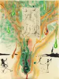 La Table d'émeraude (The Emerald Table), from Alchimie des philosophes (Alchemy of Philosophers) (M. & L. 837) by Salvador Dalí, 1976, Drypoint, lithograph and screenprint in colors, on parchment, the full sheet, sold Oct 2022