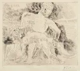 Pablo Picasso, Homme nu assis avec femme nue sur les genoux (Naked Man Seated with Naked Woman on Lap) (B. 775, Ba. 950), 1955-1961, Etching, on Auvergne Richard de Bas laid paper, with full margins