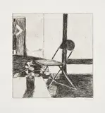 Richard Diebenkorn, 41 Etchings Drypoints: #38 (chair, potted plant, woman standing),, 1965, Etching, on Rives BFK paper, with full margins