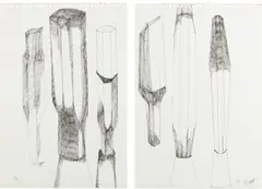 Beverly Pepper, Untitled (diptych), 1979, Ink drawing diptych, on two sheets of wove paper
