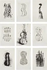 Arman, Le Traité du violon (Violin Treatise) (O. & M. 248), 1979, The complete set of 12 etchings and 12 lithographs, on Arches paper, with full margins, loose (as issued), with title page and justification, all contained in the original cloth-covered and leather embellished portfolio with gilt metal violin on both sides