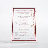 Princess Grace Foundation Menu, signed by Andy Warhol by Andy Warhol, Screenprint in red on original clear Plexiglas Loews L'Enfant Plaza Hotel standing menu, sold Oct 2022