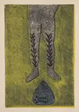 Belkis Ayón, Sin título [Piernas marcadas y botija con pez] (A. & V. 86.16), 1986, Collagraph, on wove Canson paper, with margins