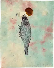 Untitled (W. 97) by Kiki Smith, 1998, Rubber stamp print with paper collage, wax, metallic paint, and hand additions in pencil and ink, on handmade multicolor, sold Oct 2022