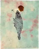 Kiki Smith, Untitled (W. 97), 1998, Rubber stamp print with paper collage, wax, metallic paint, and hand additions in pencil and ink, on handmade multicolored Nepalese paper, the full sheet