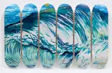 No Title (I see the...) by Raymond Pettibon, 2019, The complete set of six Canadian Maple wood skateboard decks, sold Oct 2022