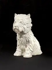 Puppy by Jeff Koons, 1998, Glazed white ceramic vase, contained in the original Styrofoam-lined white and blue cardboard box, sold Oct 2022