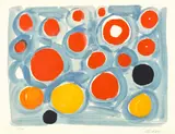 Untitled (Blue Background with Red, Yellow and Black Circles) by Alexander Calder, 1969, Lithograph in colors, on Arches paper, with full margins, offered Jun 2022