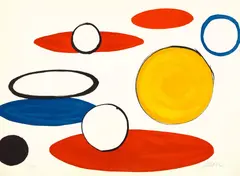 White Circles and Ellipses, from Our Unfinished Revolution by Alexander Calder, 1976, Lithograph in colors, on Arches paper, the full sheet, sold Jun 2022