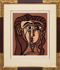 Pablo Picasso, Portrait de Jacqueline de face II (Portrait of Jacqueline from the Front II) (B. 1063, Ba. 1280), 1962, Linocut in colors, on Arches paper, with full margins
