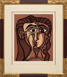 Portrait de Jacqueline de face II (Portrait of Jacqueline from the Front II) (B. 1063, Ba. 1280) by Pablo Picasso, 1962, Linocut in colors, on Arches paper, with full margins, sold Jun 2022