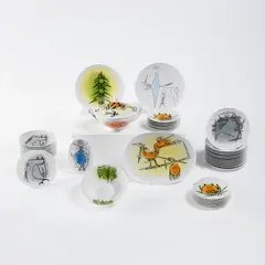Wifredo Lam, Porcelain Dinner Service Set, circa 1970, Set of forty-one porcelain dishes for dinner service