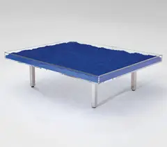 Table Bleu KleinTM / Klein Blue by Yves Klein, designed 1961, IKB pigment, glass, Plexiglas and chrome-plated metal, sold Jun 2022